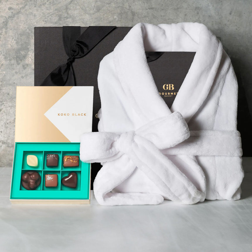 Gourmet Basket Premium Chocolates with Robe Hamper - Image 01