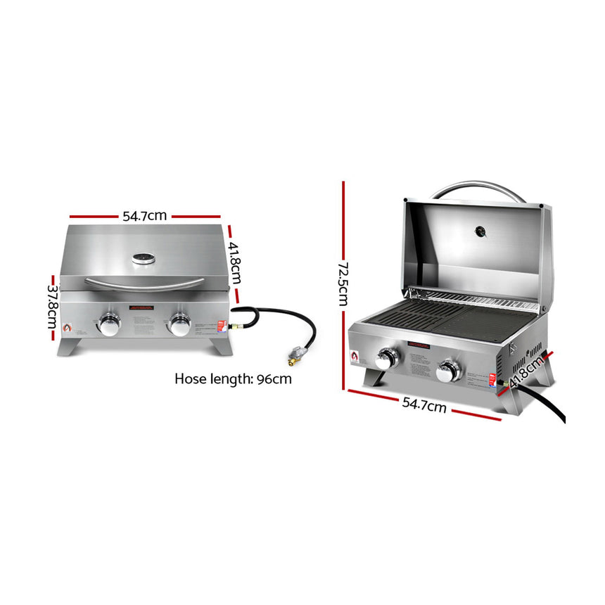 Grillz Gas Camping BBQ with Double Sided Grill Plate 60cm - Image 03