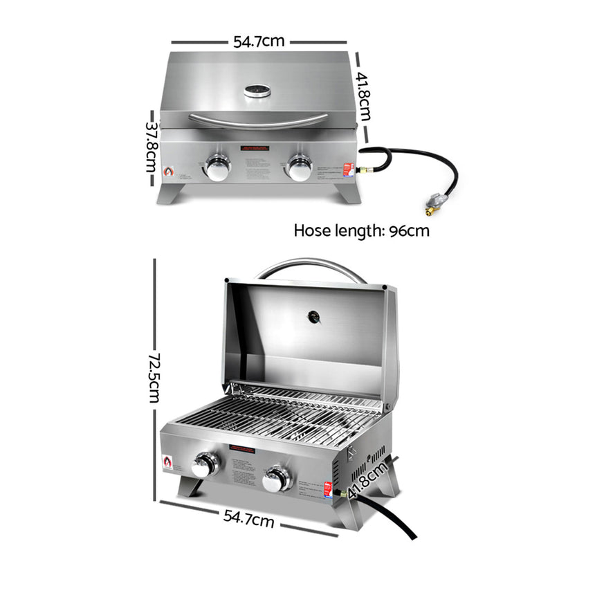 Grillz 2 Burner Gas Camping BBQ 60cm - Image 03