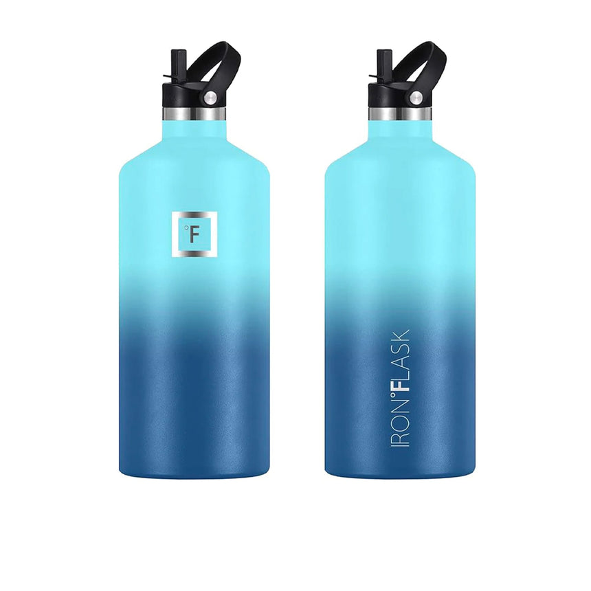 Iron Flask Narrow Mouth Bottle with Straw Lid 1.9L Blue Waves - Image 02