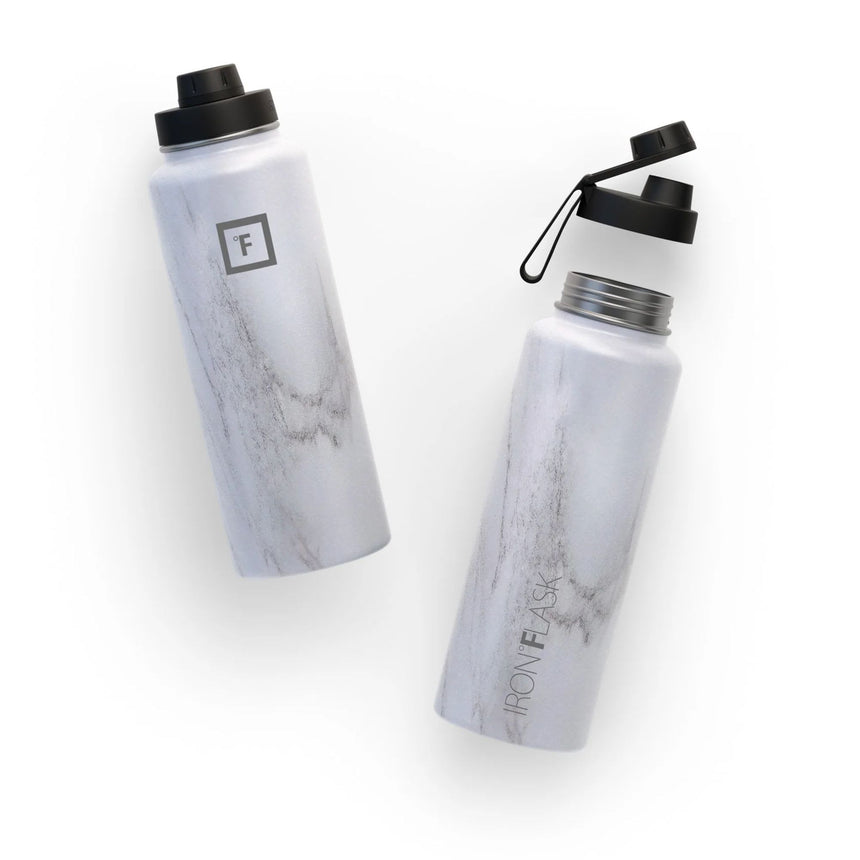 Iron Flask Wide Mouth Bottle with Spout Lid 1.2L Carrara Marble - Image 04