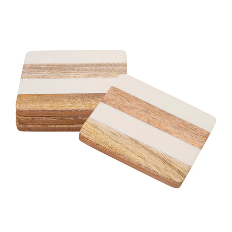 J.Elliot Home Ellery Square Coaster Set of 4 Natural and White - Image 01