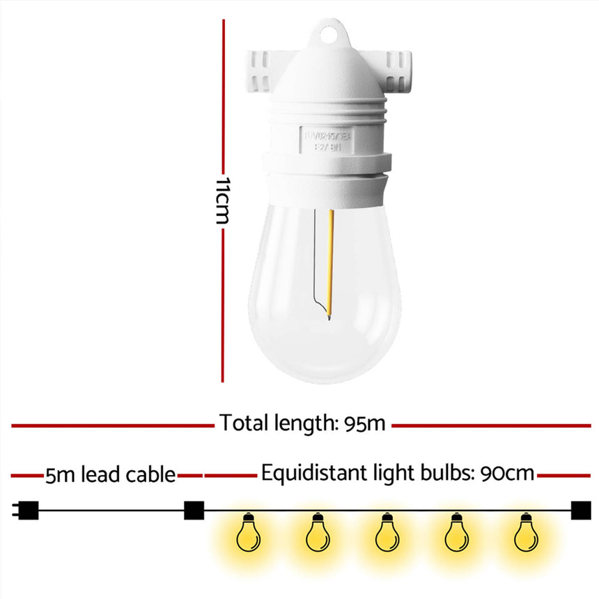 Jingle Jollys S14 LED Festoon String Lights 100 Bulbs 95m Warm White - Image 03