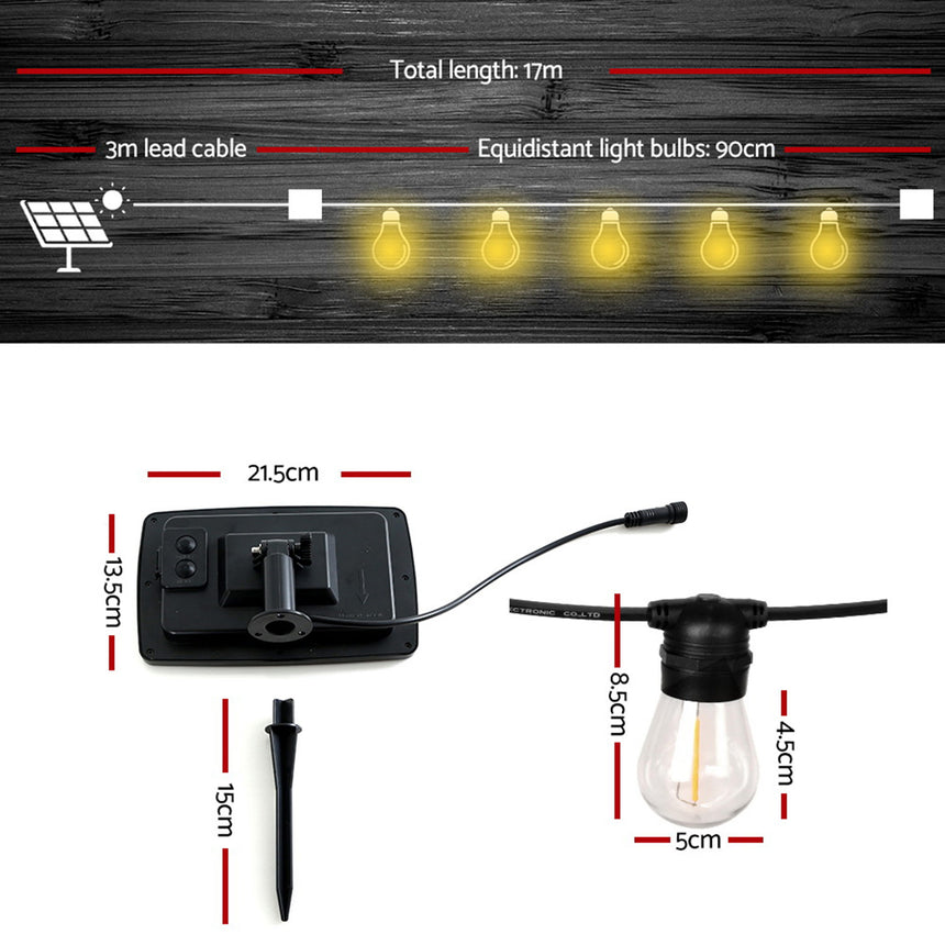 Jingle Jollys S14 Solar Festoon String Lights 15 Bulbs 17m - Image 04