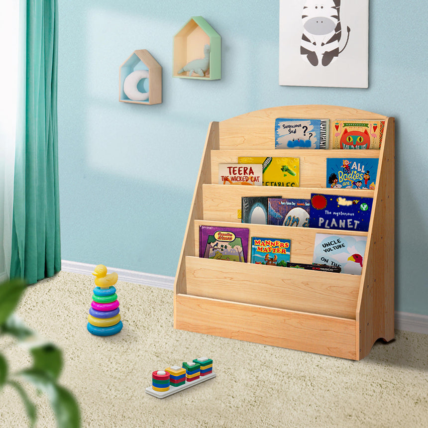 Keezi Kids 5 Tier Bookshelf Natural - Image 02