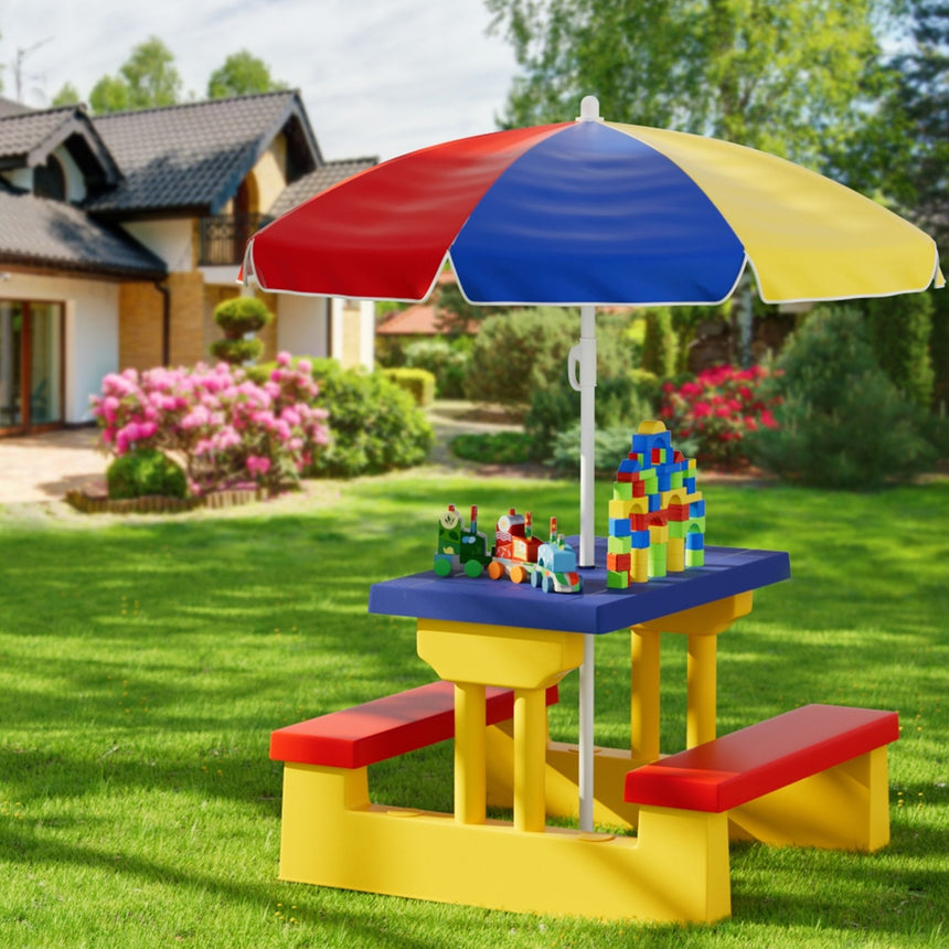 Keezi Kids Outdoor Table and Chair Set with Umbrella - Image 02