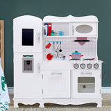 Keezi Kids Pretend Play Kitchen with Water Dispenser & Phone White - Image 02