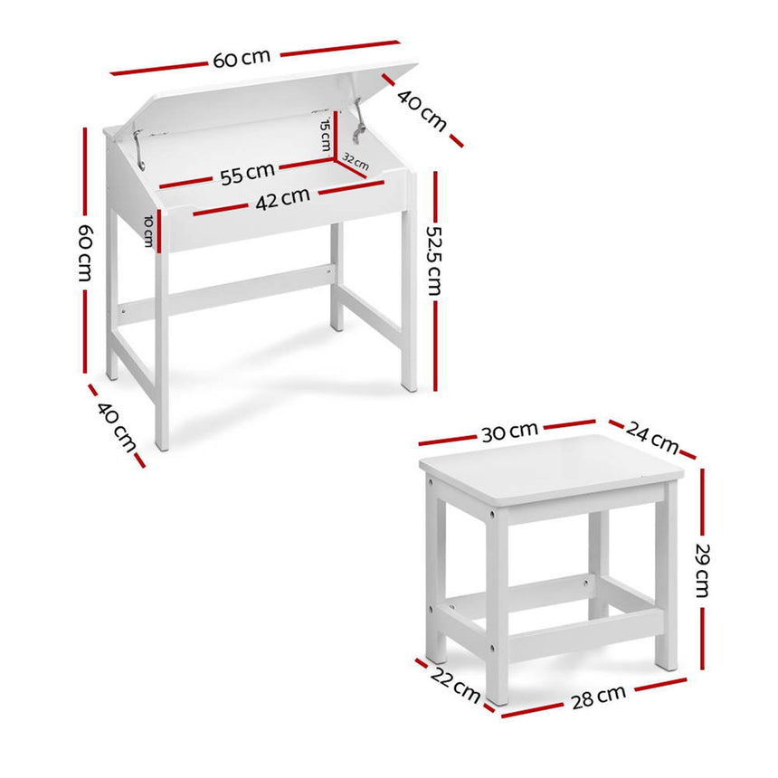 Keezi Kids Table and Chair Set 2pc White - Image 03