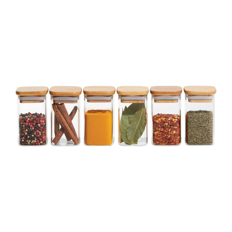 Kitchen Pro Eco Square Glass Spice Canister with Bamboo Lid 140ml Set of 6 - Image 01