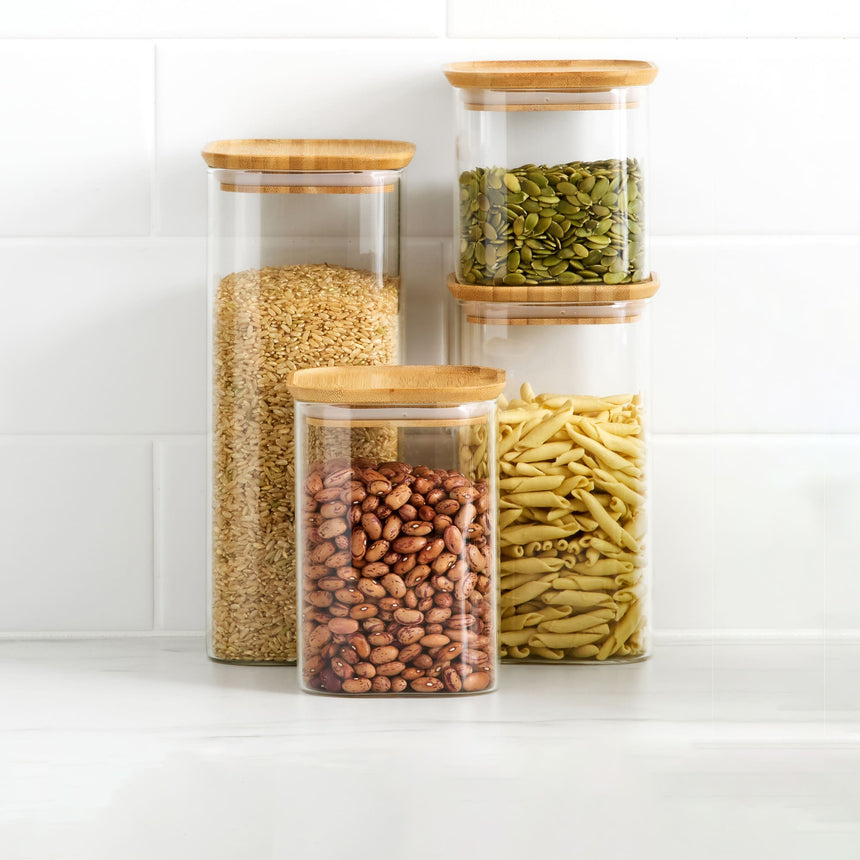 Kitchen Pro Eco Square Glass Canister with Bamboo Lid Set 4 Piece - Image 01