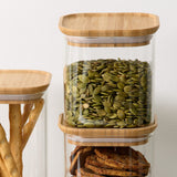 Kitchen Pro Eco Square Glass Canister with Bamboo Lid Set 10 Piece - Image 03