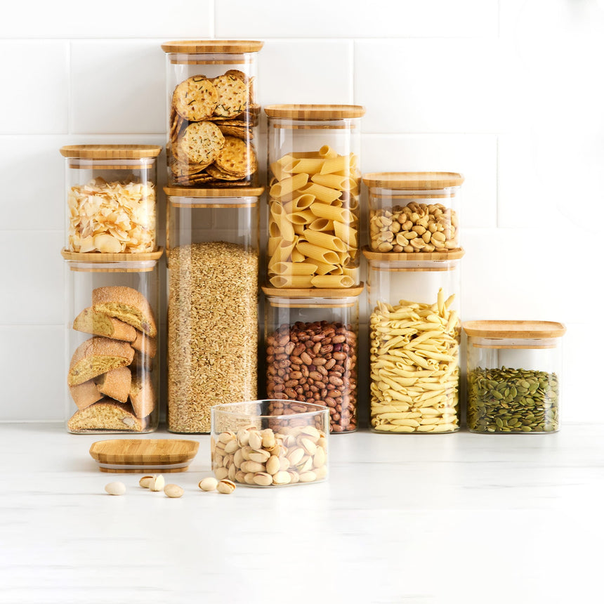 Kitchen Pro Eco Square Glass Canister with Bamboo Lid Set 10 Piece - Image 01