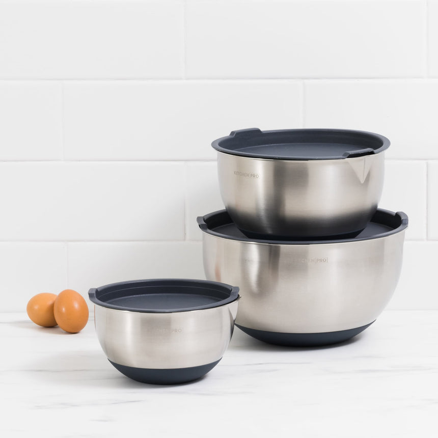 Kitchen Pro Mixwell Mixing Bowl with Lid Set 3pc Grey - Image 05