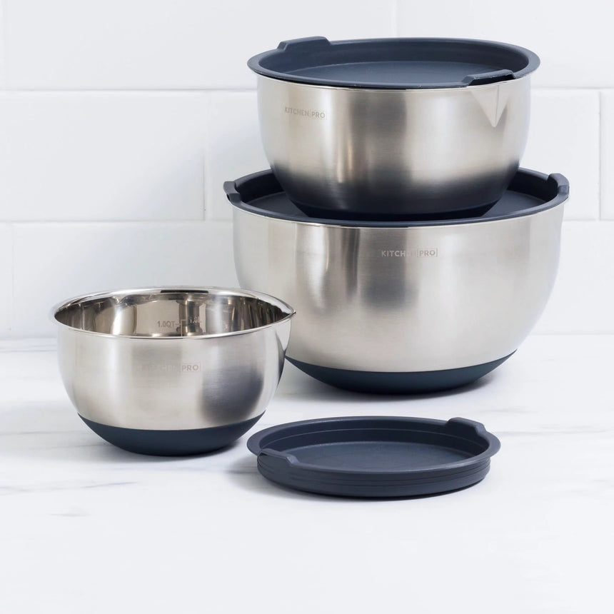 Kitchen Pro Mixwell Mixing Bowl with Lid Set 3pc Grey - Image 01