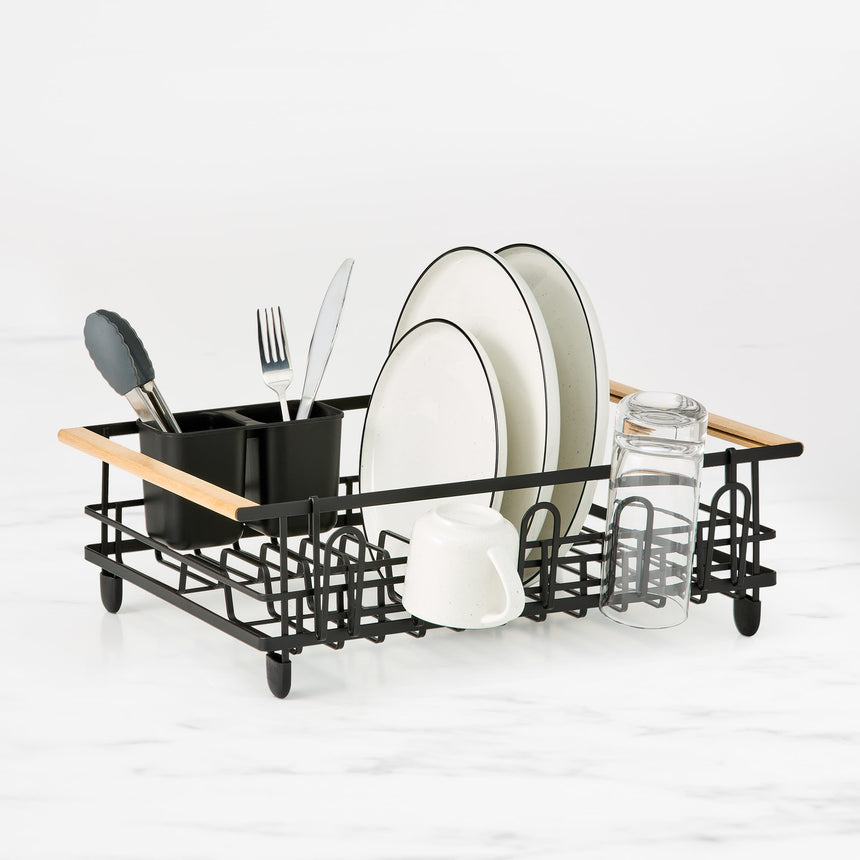 Kitchen Pro Tidy Dish Rack with Wooden Handle in Black - Image 01