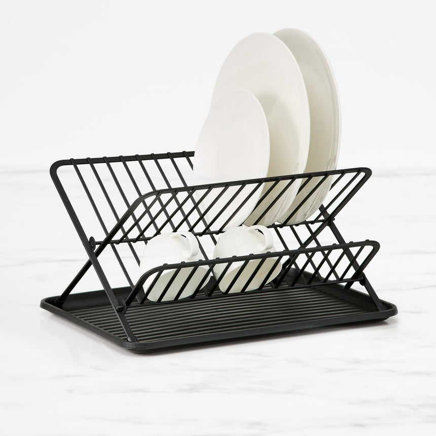 Kitchen Pro Tidy Foldable Dish Rack with Tray in Black - Image 01