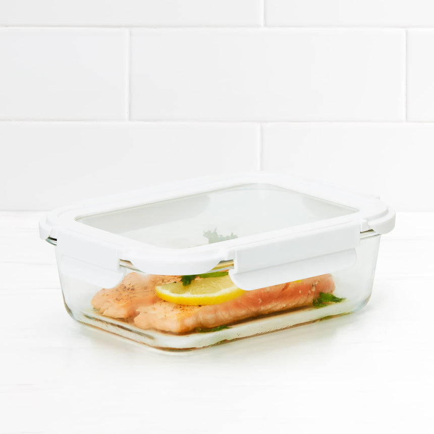 Kitchen Pro VersaLock Rectangular Glass Container 1 Litre in White - Image 01