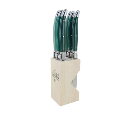 Laguiole Andre Verdier Debutant Serrated Knife Set of 6 Forest Green - Image 01