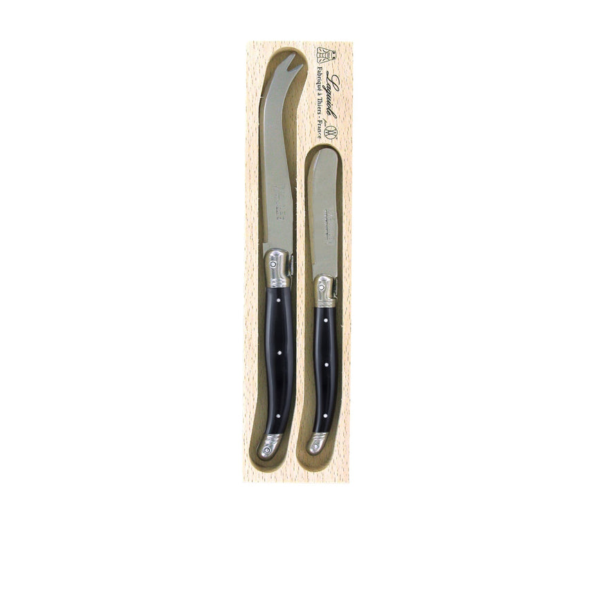 Laguiole Andre Verdier Debutant 2 Piece Cheese Knife Set Black - Image 01