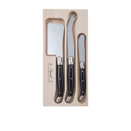 Laguiole Andre Verdier Debutant 3 Piece Cheese Knife Set Black - Image 01