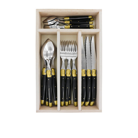 Laguiole by Andre Verdier Debutant Cutlery Set 24pc Black & Brass - Image 01