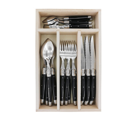 Laguiole Andre Verdier Debutant  Cutlery Set 24pc Black - Image 01