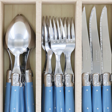 Laguiole Andre Verdier Debutant 24 Piece Cutlery Set Cornflower - Image 02