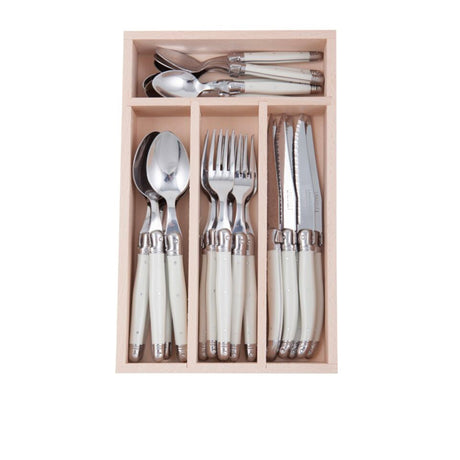 Laguiole Andre Verdier Debutant 24 Piece Cutlery Set in White - Image 01