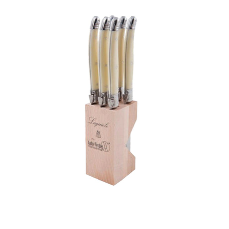 Laguiole Andre Verdier Debutant Serrated Knife Set of 6 Ivory - Image 01