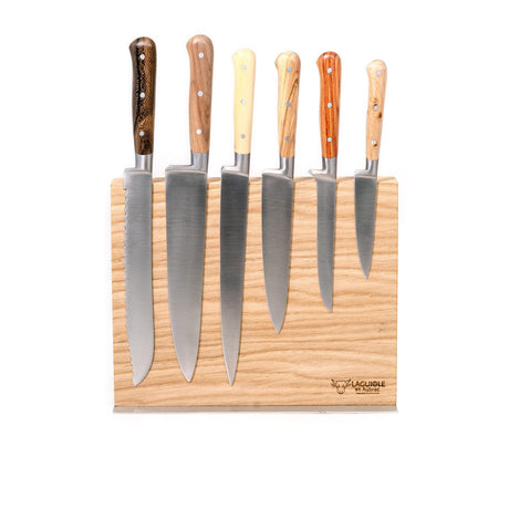 Laguiole En Aubrac 6pc Magnetic Knife Block Set Mixed Wood - Image 01