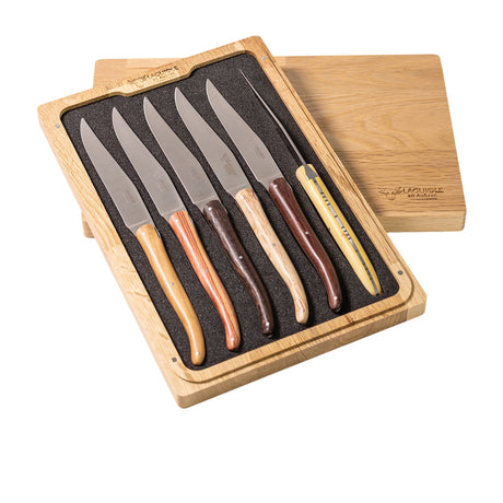 Laguiole En Aubrac Steak Knife Set of 6 Mixed Wood - Image 01