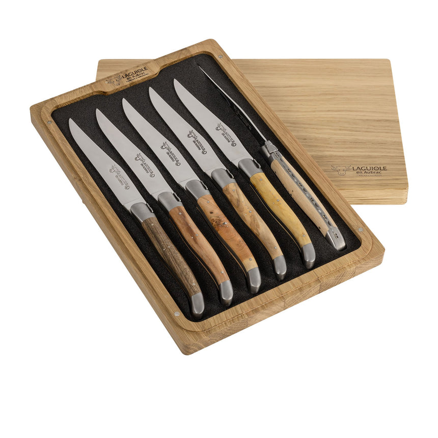 Laguiole En Aubrac Steak Knife Set of 6 Mixed Wood - Image 02