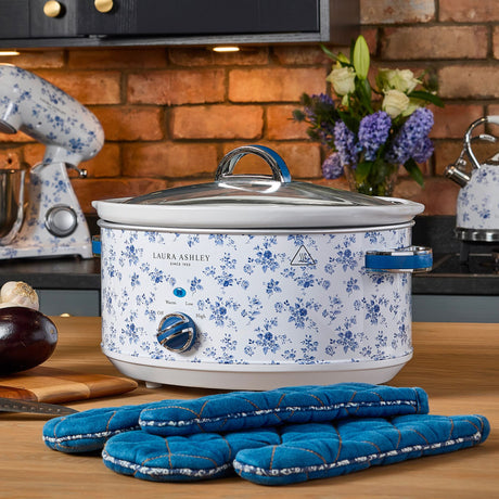 Laura Ashley China Rose Slow Cooker 6.5 Litre in White and in Blue - Image 02