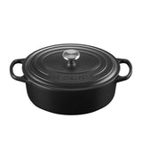 Le Creuset Signature Cast Iron Oval Casserole Stainless Steel Knob 29cm 4.7 Litre Satin in Black - Image 01