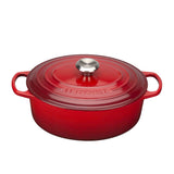 Le Creuset Signature Cast Iron Oval Casserole Stainless Steel Knob 29cm 4.7 Litre Cerise in Red - Image 01