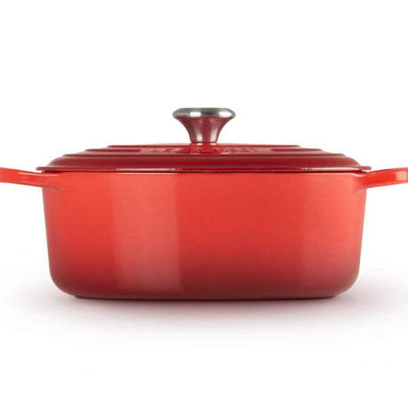 Le Creuset Signature Cast Iron Oval Casserole Stainless Steel Knob 29cm 4.7 Litre Cerise in Red - Image 02