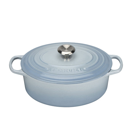 Le Creuset Signature Cast Iron Oval Casserole Stainless Steel Knob 29cm 4.7 Litre Coastal in Blue - Image 01