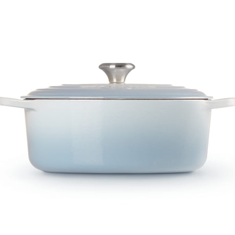 Le Creuset Signature Cast Iron Oval Casserole Stainless Steel Knob 29cm 4.7 Litre Coastal in Blue - Image 02