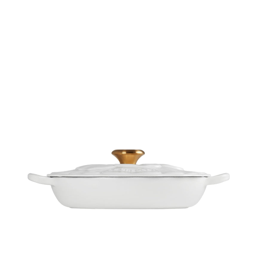 Le Creuset Signature Cast Iron Petal Shallow Casserole 26cm in White - Image 03