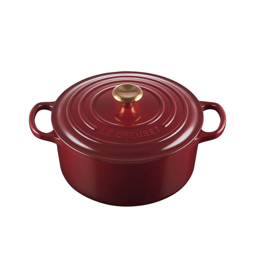 Le Creuset Signature Cast Iron Round Casserole 22cm - 3.3 Litre Rhone with Gold Knob - Image 01