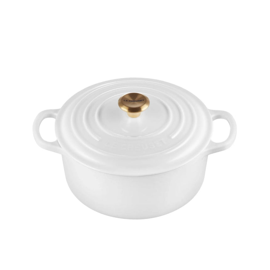 Le Creuset Signature Cast Iron Round Casserole 22cm - 3.3L White with Gold Knob - Image 01