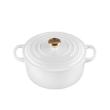 Le Creuset Signature Cast Iron Round Casserole 22cm - 3.3L White with Gold Knob - Image 01