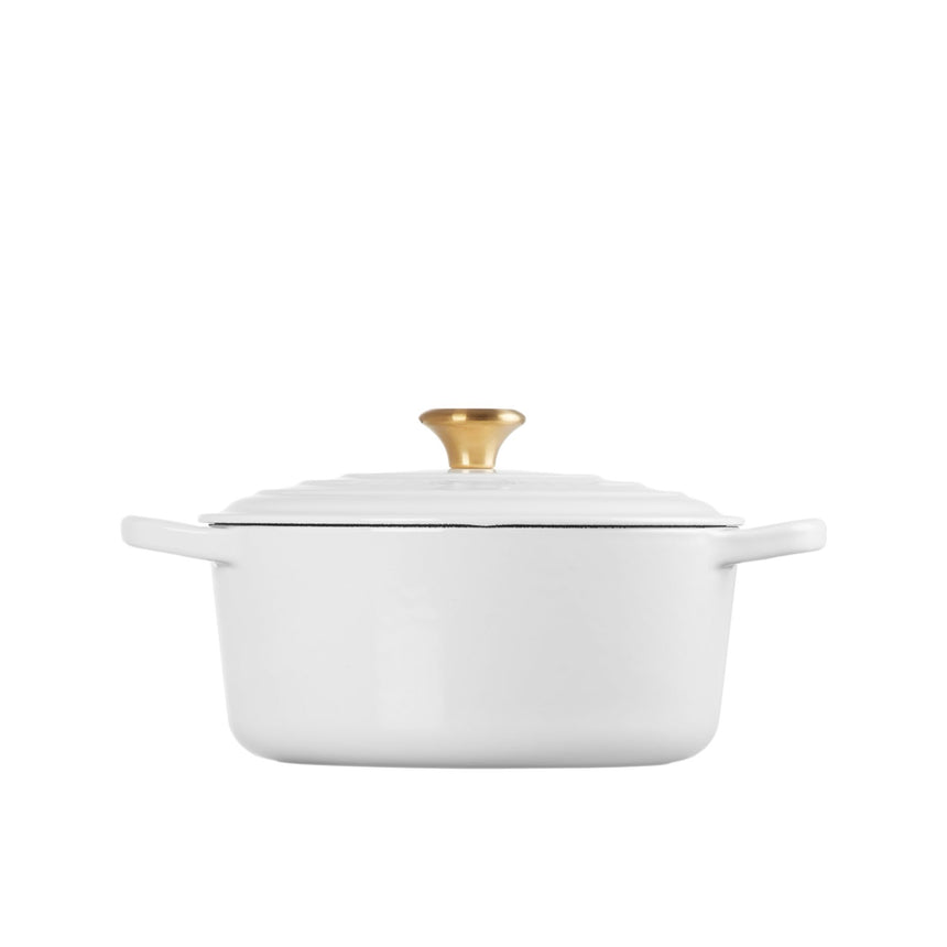 Le Creuset Signature Cast Iron Round Casserole 22cm - 3.3L White with Gold Knob - Image 03