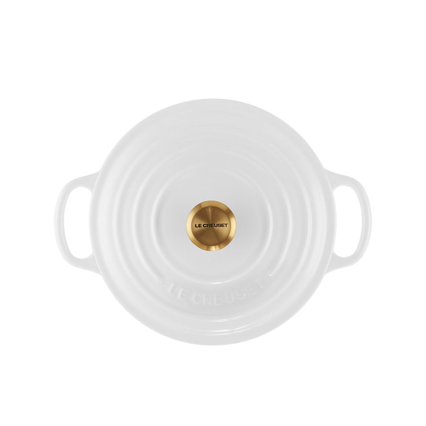 Le Creuset Signature Cast Iron Round Casserole 22cm - 3.3L White with Gold Knob - Image 04