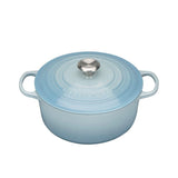 Le Creuset Signature Cast Iron Round French Oven 24cm 4.2 Litre Coastal in Blue - Image 01