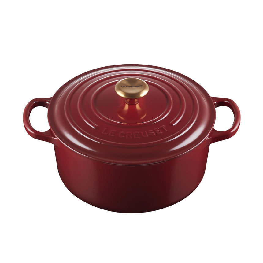 Le Creuset Signature Cast Iron Round Casserole 26cm - 5.3 Litre Rhone with Gold Knob - Image 01