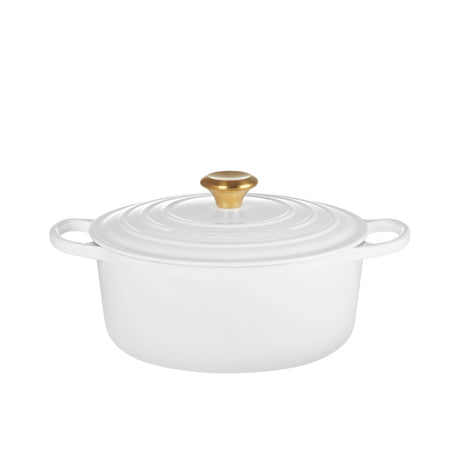 Le Creuset Signature Cast Iron Round Casserole 26cm - 5.3L White with Gold Knob - Image 02