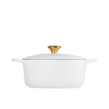 Le Creuset Signature Cast Iron Round Casserole 26cm - 5.3L White with Gold Knob - Image 03