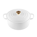 Le Creuset Signature Cast Iron Round Casserole 28cm - 6.7L White with Gold Knob - Image 01