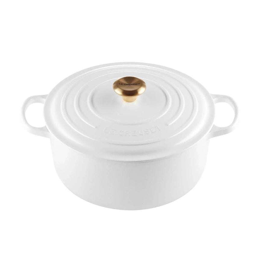 Le Creuset Signature Cast Iron Round Casserole 28cm - 6.7L White with Gold Knob - Image 01